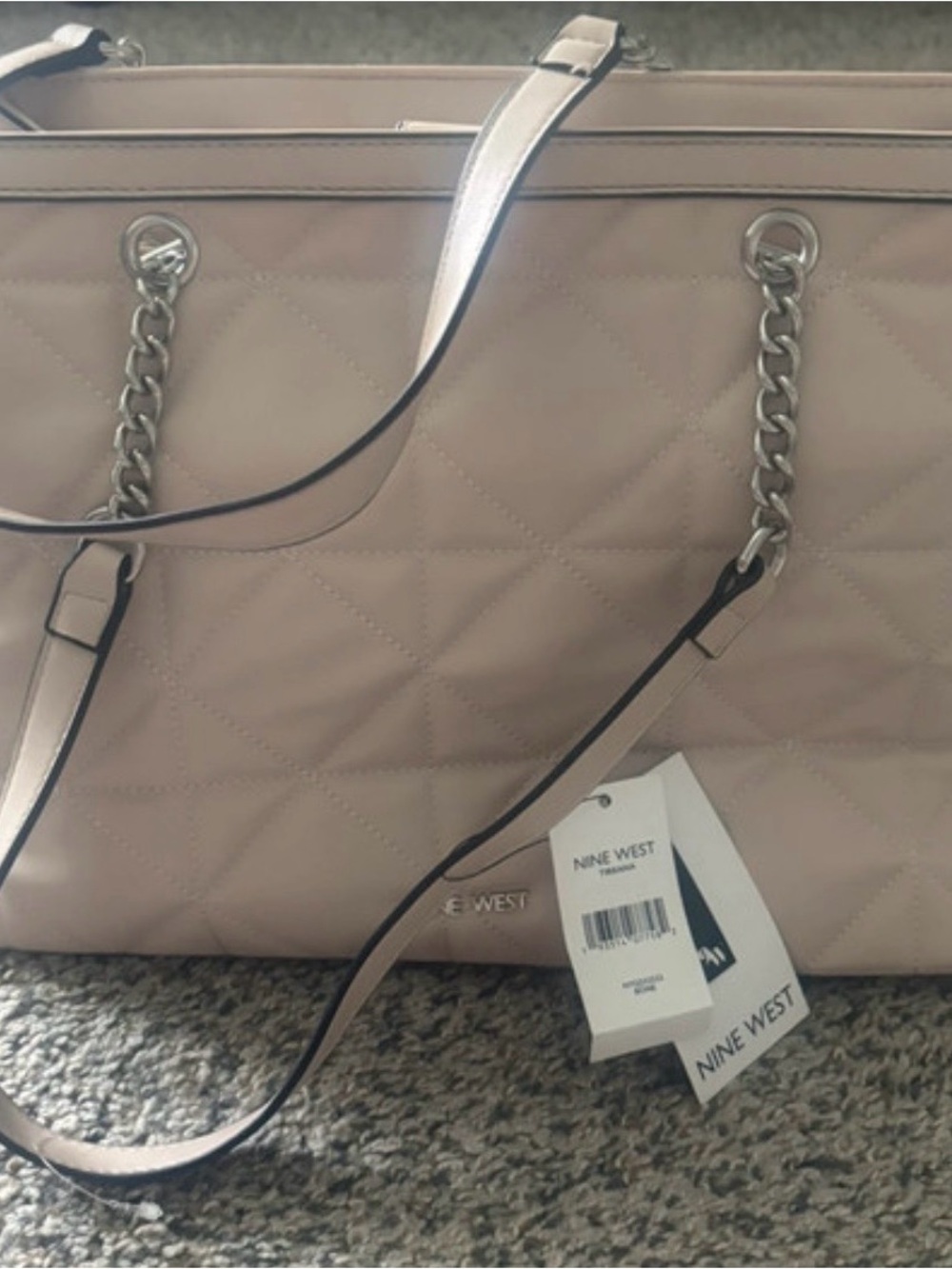 Nine West Quilted Tote in Blush Pink with Chain Straps